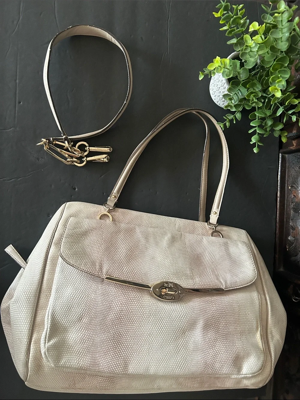 Coach Cream Shoulder Bag with Gold Tone Hardware